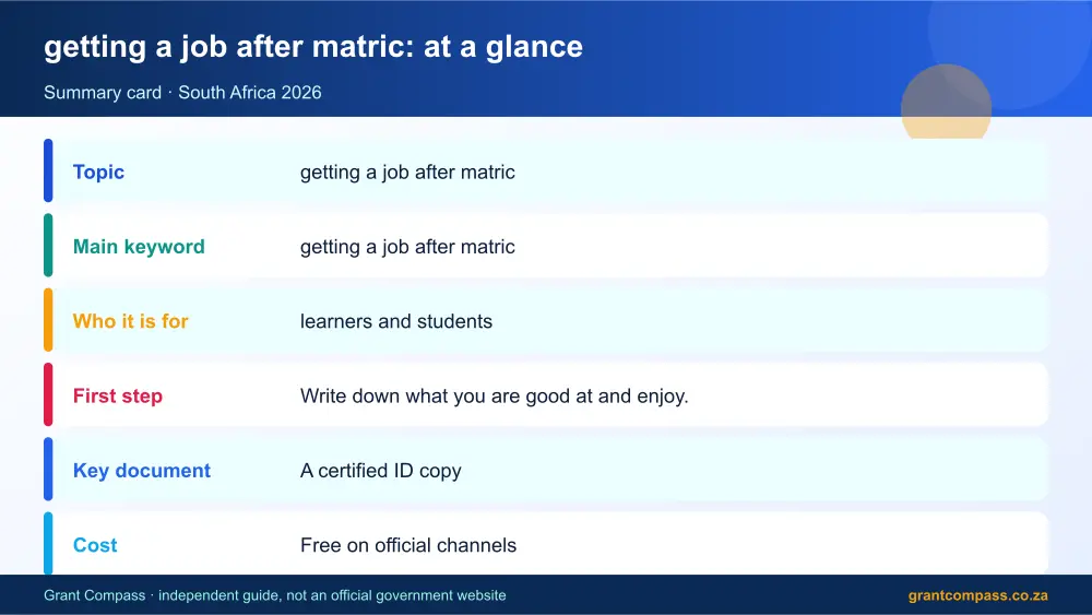 getting a job after matric at a glance summary infographic – getting a job after matric South Africa 2026