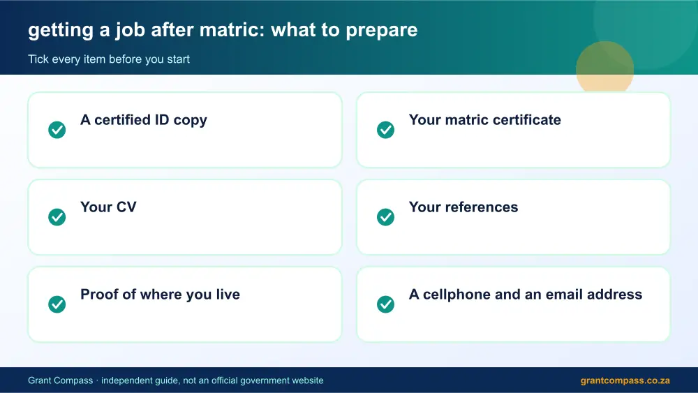 getting a job after matric documents checklist infographic – getting a job after matric South Africa 2026