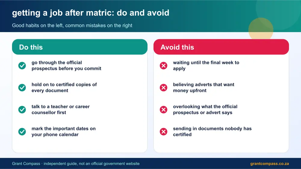 getting a job after matric dos and donts infographic – getting a job after matric South Africa 2026
