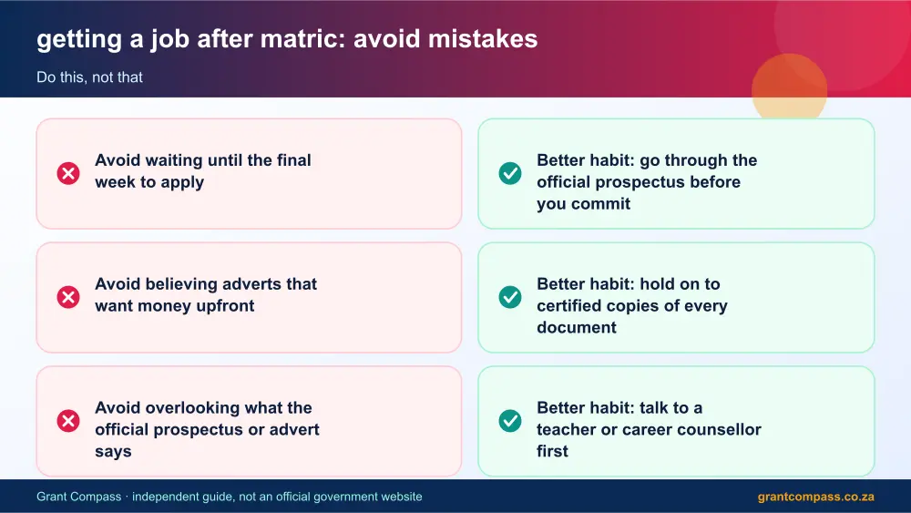 getting a job after matric mistakes to avoid and tips infographic – getting a job after matric South Africa 2026