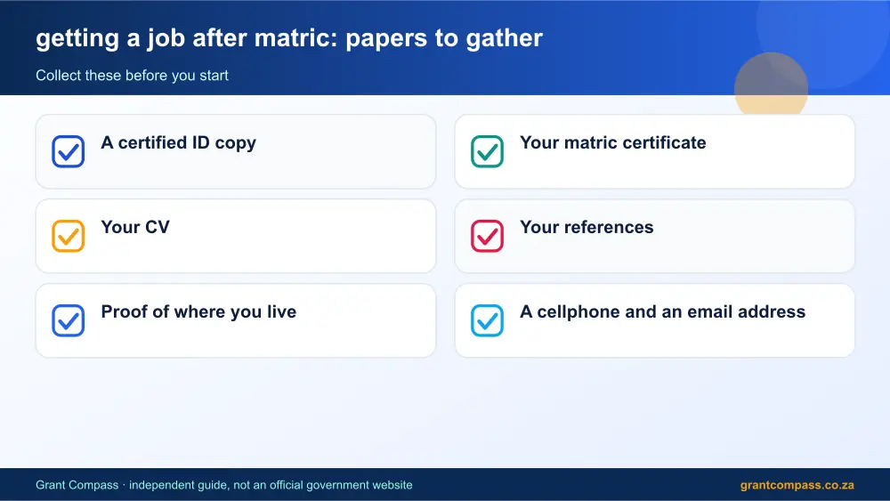 getting a job after matric required papers tick list infographic – getting a job after matric South Africa 2026