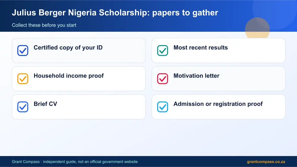 Julius Berger Nigeria Scholarship required papers tick list infographic – julius berger nigeria scholarship South Africa 2026
