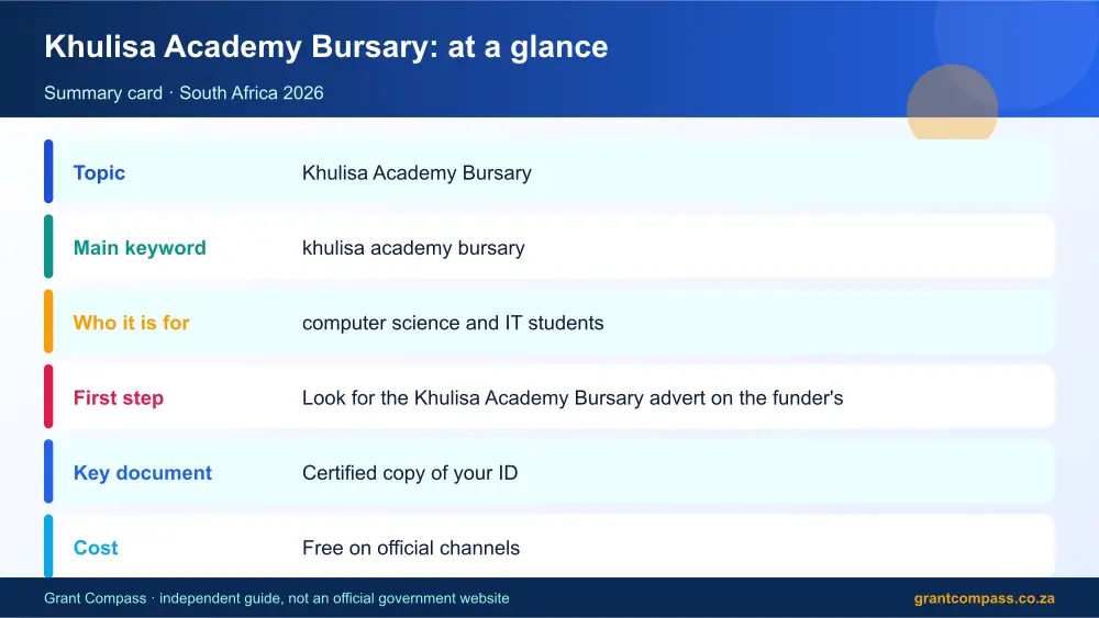 Khulisa Academy Bursary at a glance summary infographic – khulisa academy bursary South Africa 2026