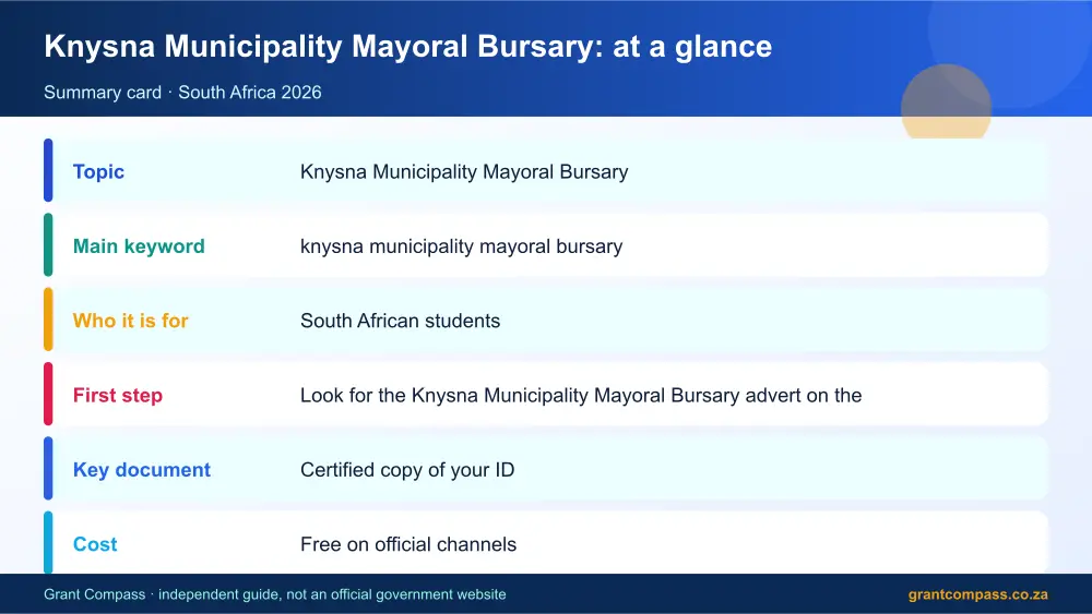 Knysna Municipality Mayoral Bursary at a glance summary infographic – knysna municipality mayoral bursary South Africa 2026