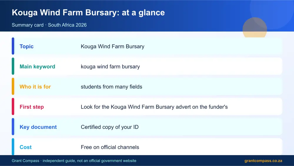 Kouga Wind Farm Bursary at a glance summary infographic – kouga wind farm bursary South Africa 2026