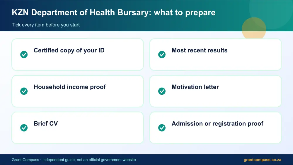 KZN Department of Health Bursary documents checklist infographic – kzn department of health bursary South Africa 2026