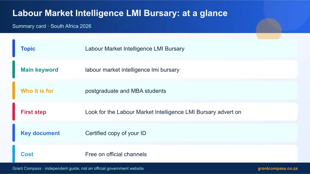 Labour Market Intelligence LMI Bursary at a glance summary infographic – labour market intelligence lmi bursary South Africa 2026