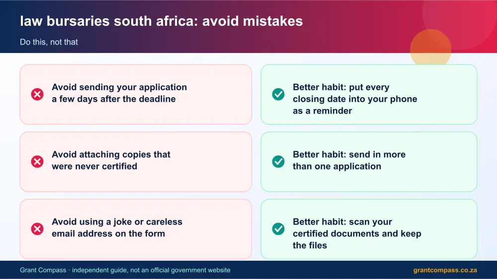 law bursaries south africa mistakes to avoid and tips infographic – law bursaries south africa South Africa 2026