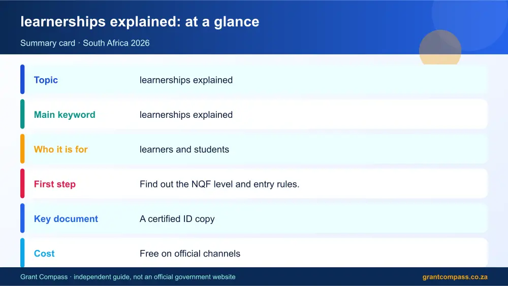learnerships explained at a glance summary infographic – learnerships explained South Africa 2026