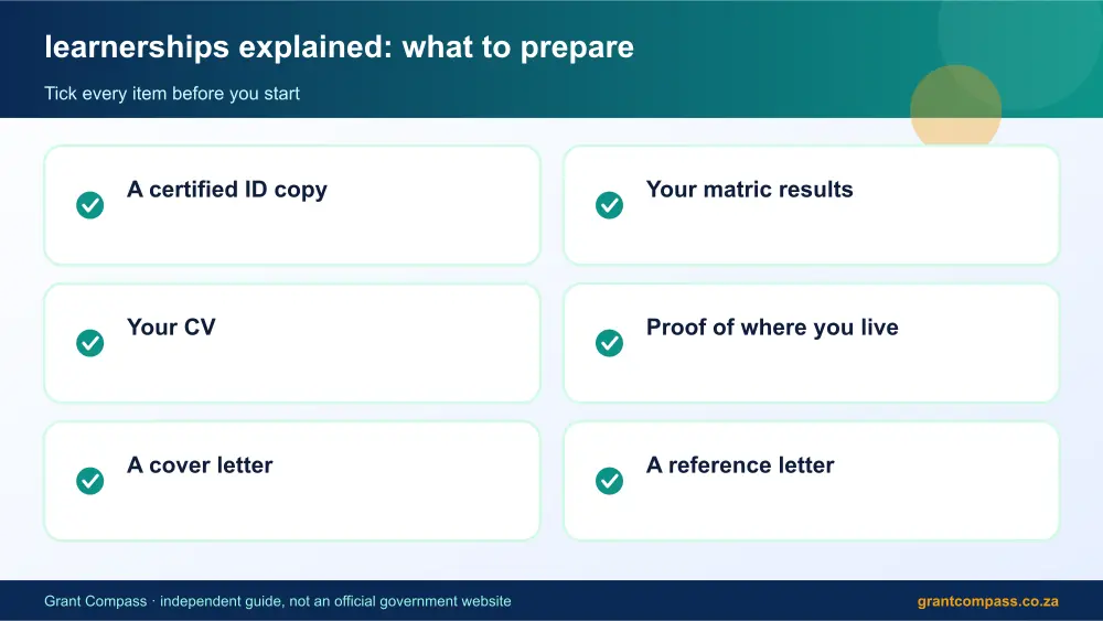 learnerships explained documents checklist infographic – learnerships explained South Africa 2026