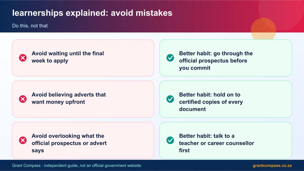 learnerships explained mistakes to avoid and tips infographic – learnerships explained South Africa 2026