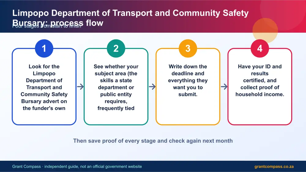 Limpopo Department of Transport and Community Safety Bursary process flow chart infographic – limpopo department of transport and community safety bursary South Africa 2026