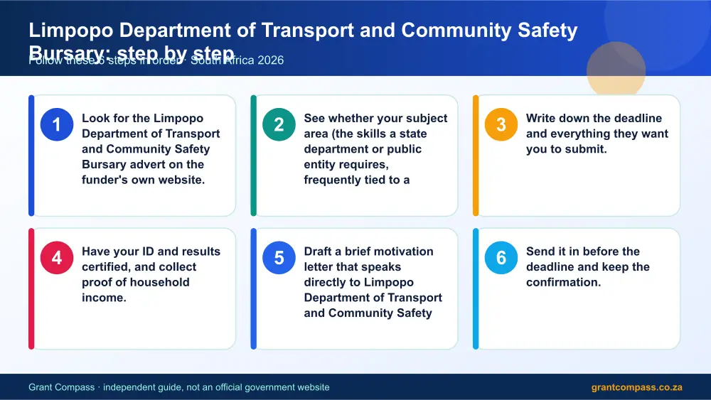 Limpopo Department of Transport and Community Safety Bursary step by step guide infographic – limpopo department of transport and community safety bursary South Africa 2026