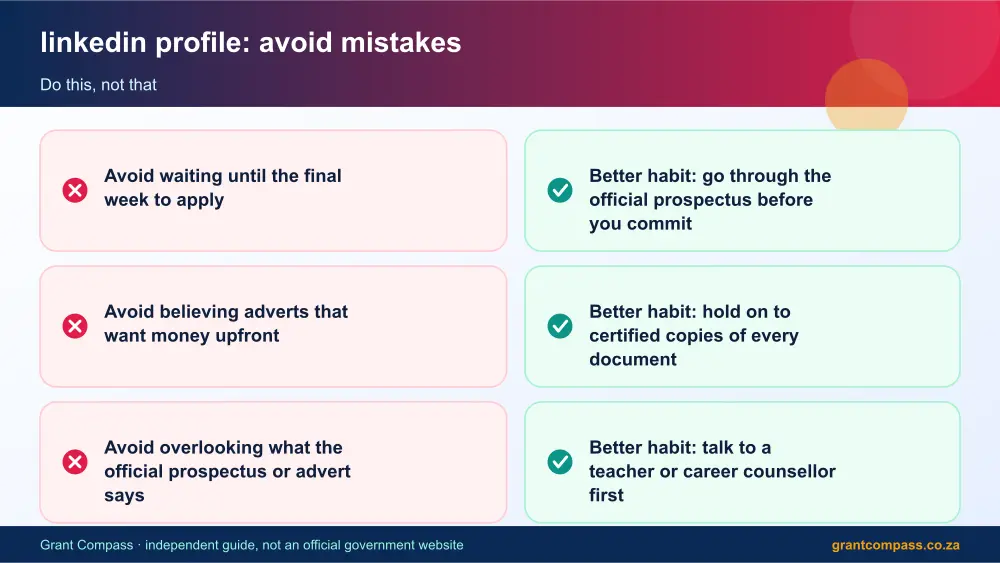 linkedin profile mistakes to avoid and tips infographic – linkedin profile South Africa 2026