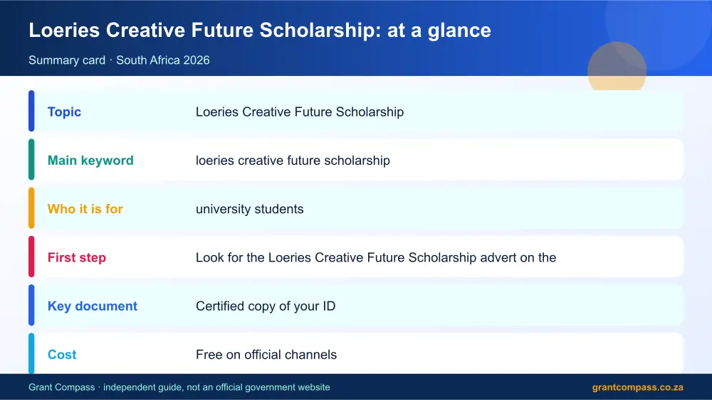 Loeries Creative Future Scholarship at a glance summary infographic – loeries creative future scholarship South Africa 2026