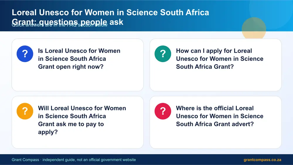 Loreal Unesco for Women in Science South Africa Grant common questions answered infographic – loreal unesco for women in science grant bursary South Africa 2026
