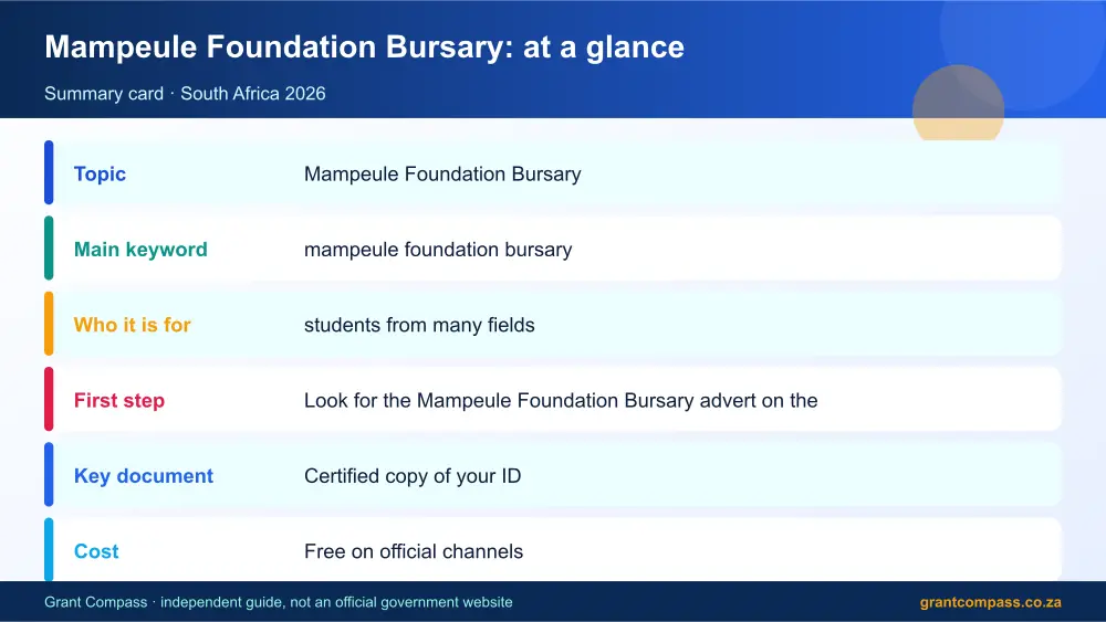 Mampeule Foundation Bursary at a glance summary infographic – mampeule foundation bursary South Africa 2026