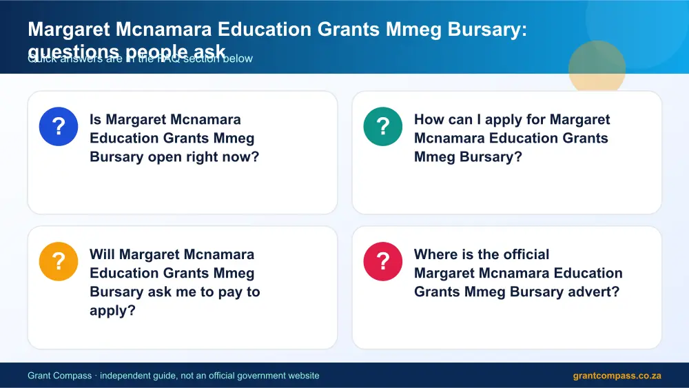 Margaret Mcnamara Education Grants Mmeg Bursary common questions answered infographic – margaret mcnamara bursary South Africa 2026