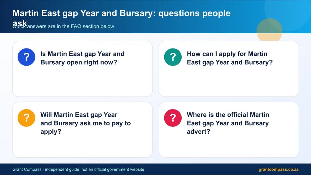 Martin East gap Year and Bursary common questions answered infographic – martin east gap year and bursary South Africa 2026
