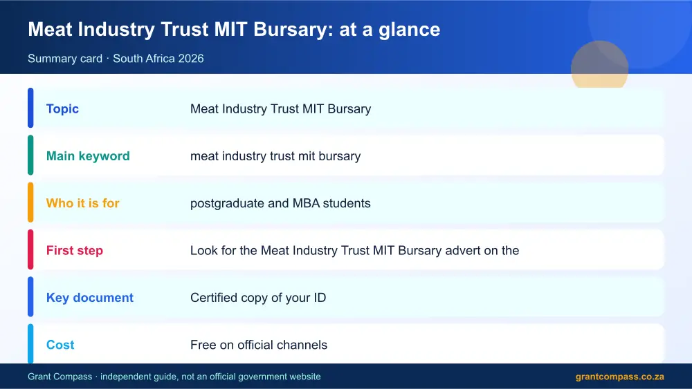 Meat Industry Trust MIT Bursary at a glance summary infographic – meat industry trust mit bursary South Africa 2026