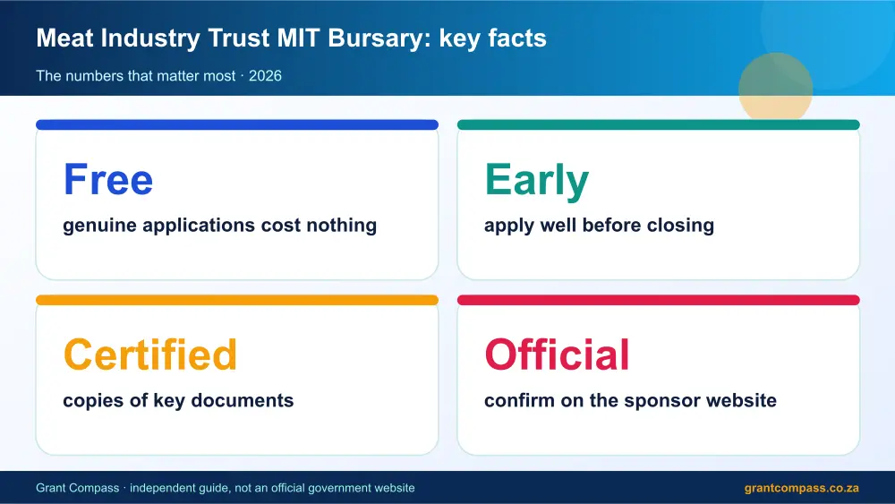 Meat Industry Trust MIT Bursary key facts at a glance infographic – meat industry trust mit bursary South Africa 2026
