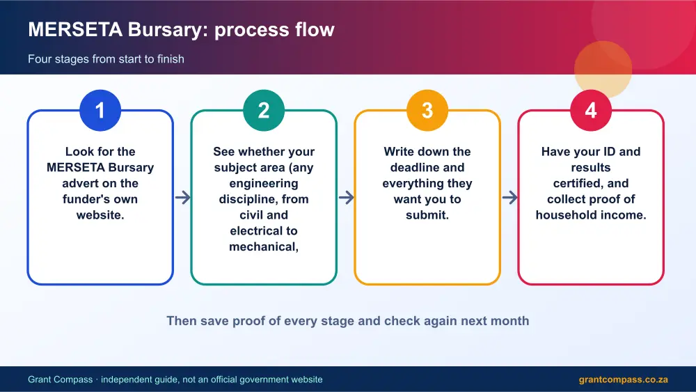 MERSETA Bursary process flow chart infographic – merseta bursary South Africa 2026