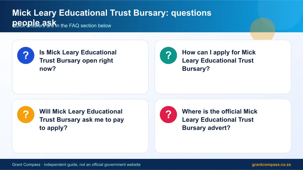 Mick Leary Educational Trust Bursary common questions answered infographic – mick leary educational trust bursary South Africa 2026
