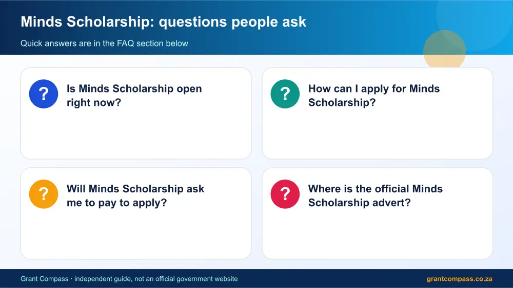 Minds Scholarship common questions answered infographic – minds bursary South Africa 2026