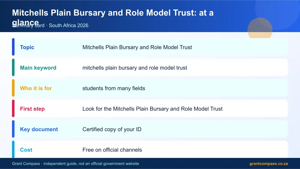 Mitchells Plain Bursary and Role Model Trust at a glance summary infographic – mitchells plain bursary and role model trust South Africa 2026