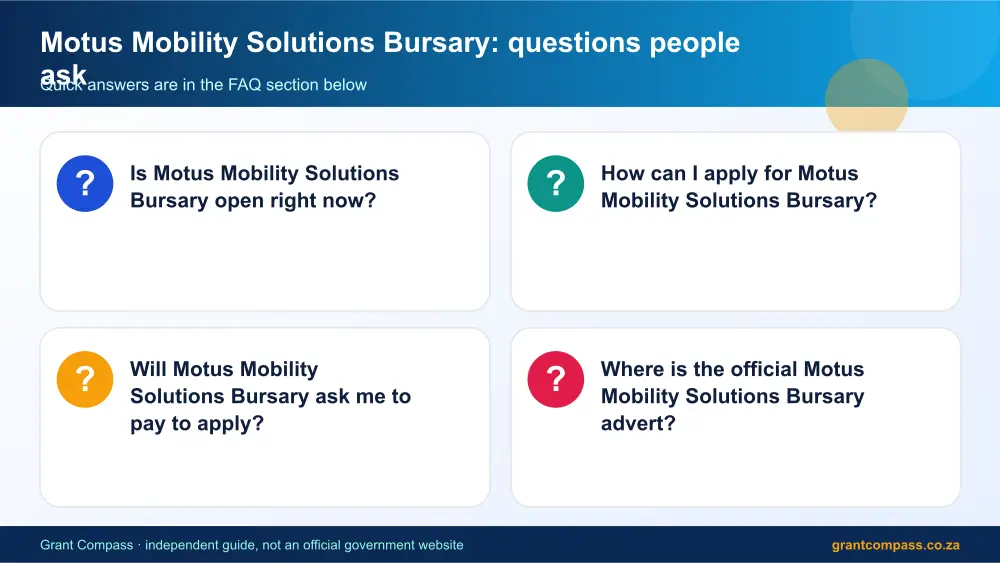 Motus Mobility Solutions Bursary common questions answered infographic – motus mobility solutions bursary South Africa 2026