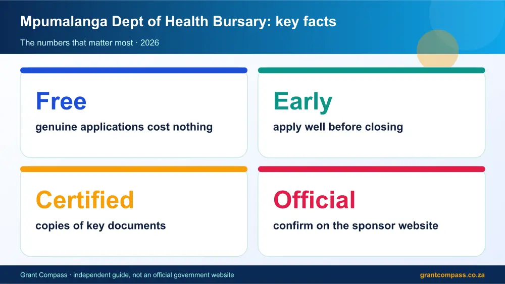 Mpumalanga Dept of Health Bursary key facts at a glance infographic – mpumalanga department of health bursaries South Africa 2026