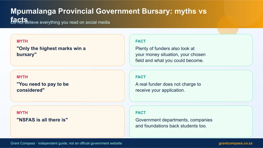 Mpumalanga Provincial Government Bursary myths vs facts infographic – mpumalanga bursaries South Africa 2026