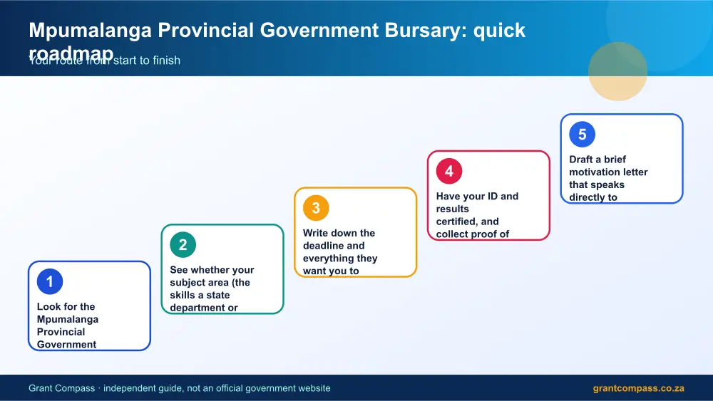Mpumalanga Provincial Government Bursary quick roadmap infographic – mpumalanga bursaries South Africa 2026