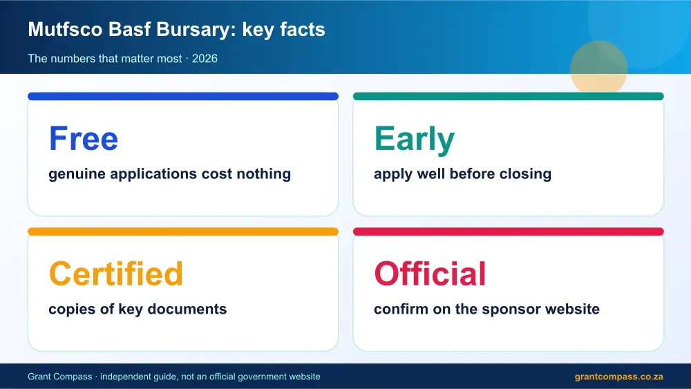 Mutfsco Basf Bursary key facts at a glance infographic – mutfsco basf bursary South Africa 2026