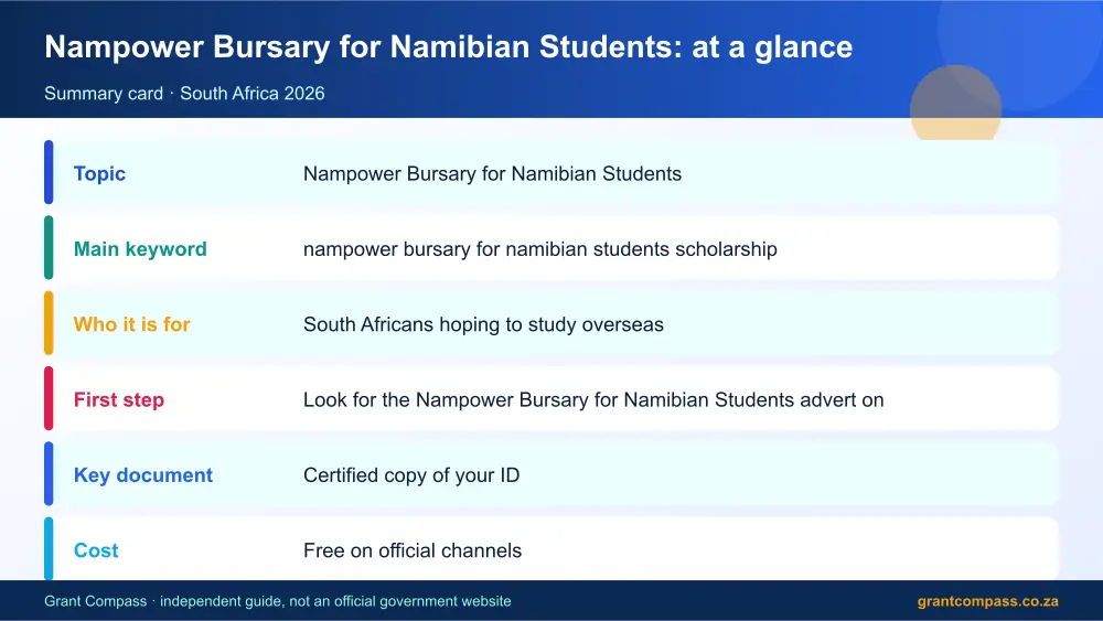 Nampower Bursary for Namibian Students at a glance summary infographic – nampower bursary for namibian students scholarship South Africa 2026