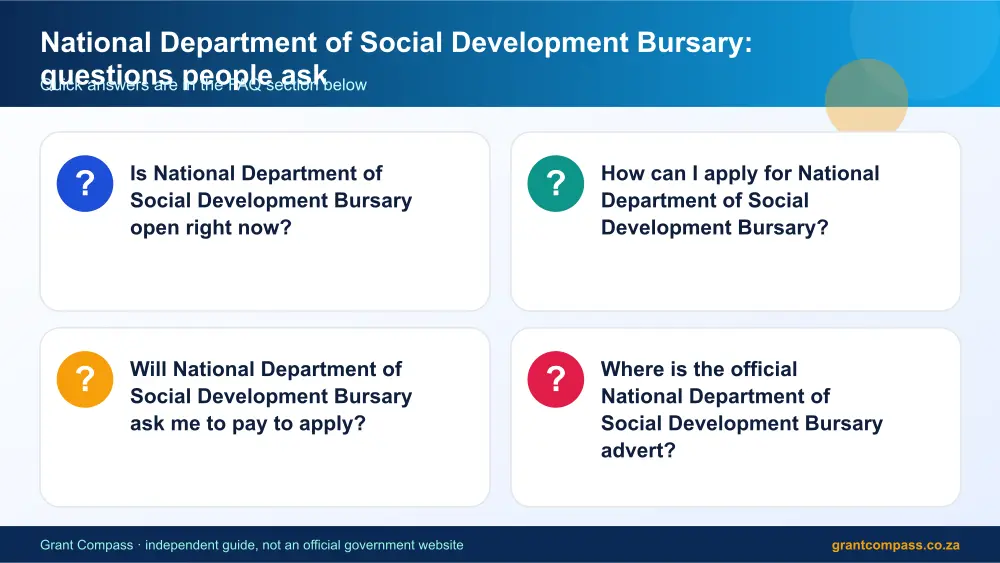 National Department of Social Development Bursary common questions answered infographic – national department of social development bursary South Africa 2026