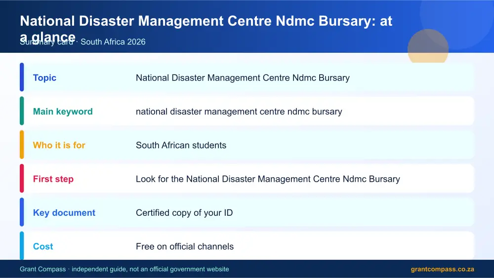 National Disaster Management Centre Ndmc Bursary at a glance summary infographic – national disaster management centre ndmc bursary South Africa 2026