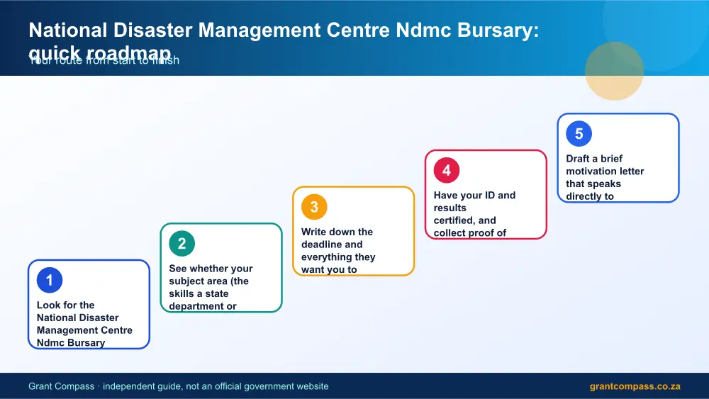 National Disaster Management Centre Ndmc Bursary quick roadmap infographic – national disaster management centre ndmc bursary South Africa 2026