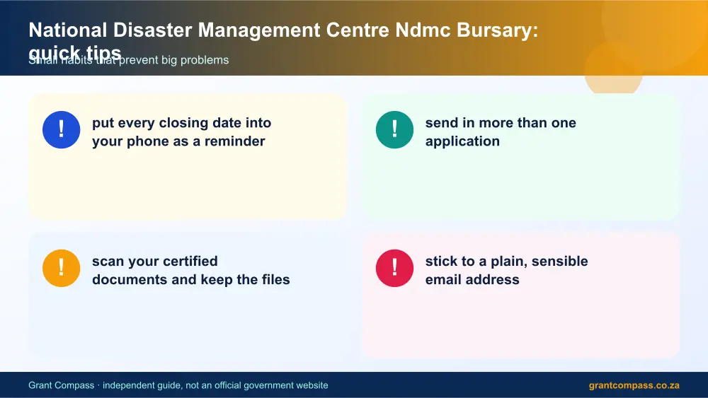 National Disaster Management Centre Ndmc Bursary quick tips cards infographic – national disaster management centre ndmc bursary South Africa 2026