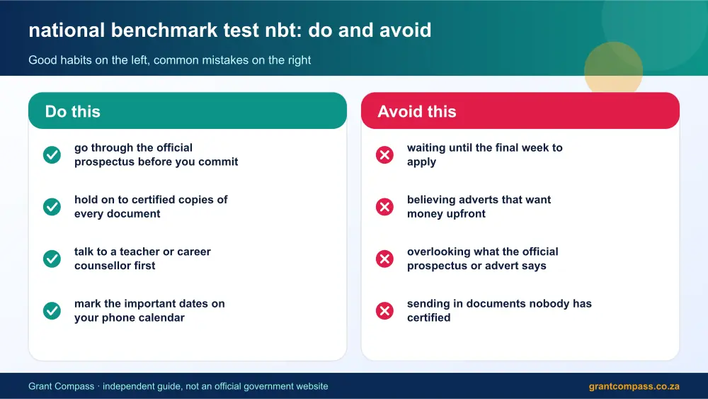 national benchmark test nbt dos and donts infographic – national benchmark test nbt South Africa 2026
