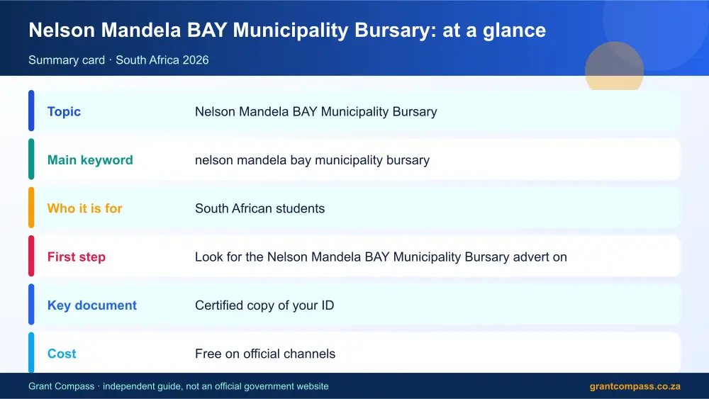 Nelson Mandela BAY Municipality Bursary at a glance summary infographic – nelson mandela bay municipality bursary South Africa 2026