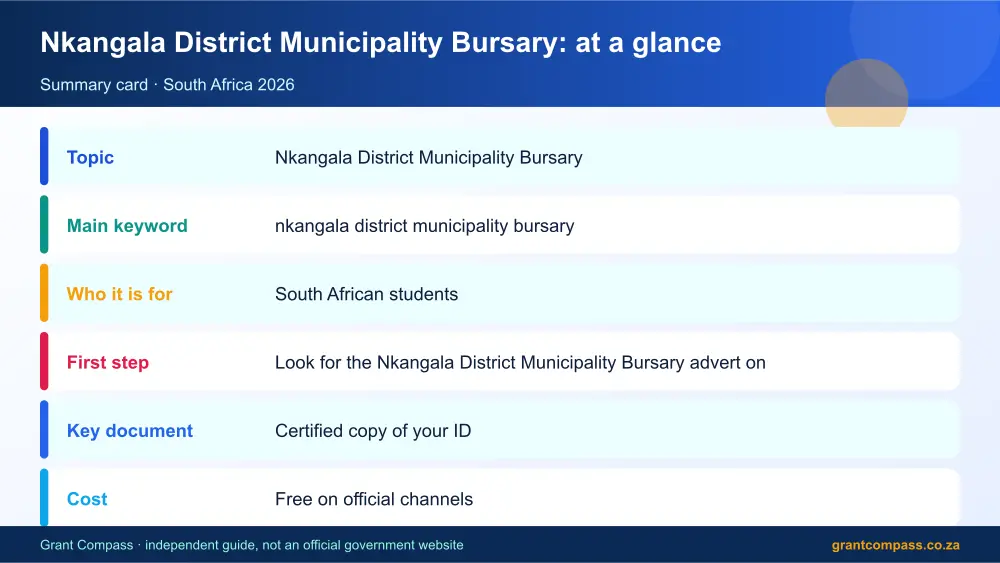 Nkangala District Municipality Bursary at a glance summary infographic – nkangala district municipality bursary South Africa 2026