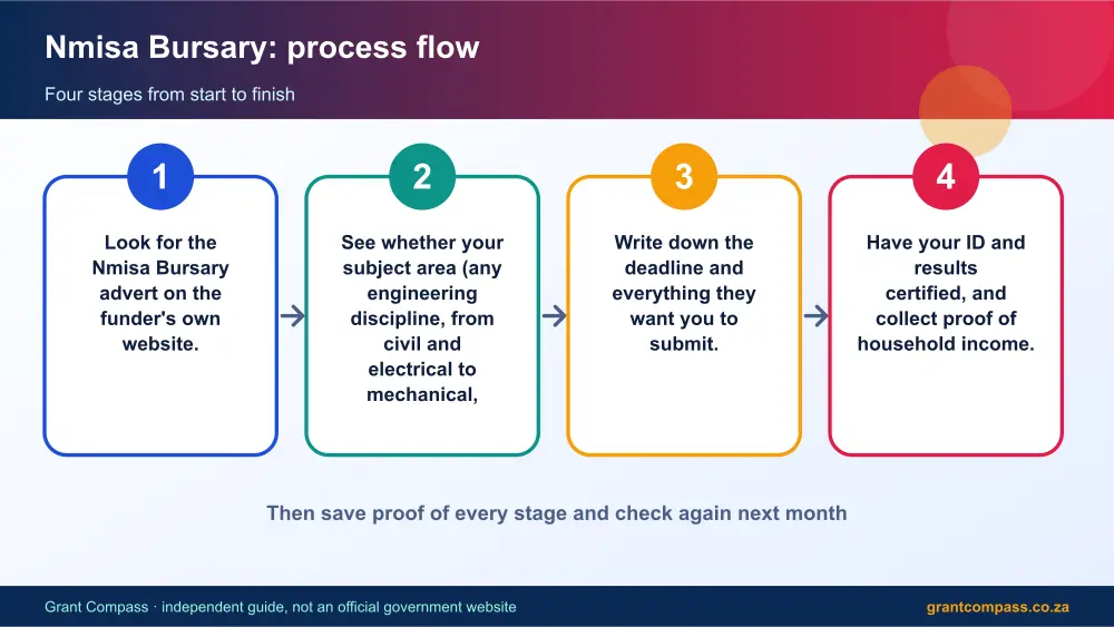 Nmisa Bursary process flow chart infographic – nmisa bursary South Africa 2026
