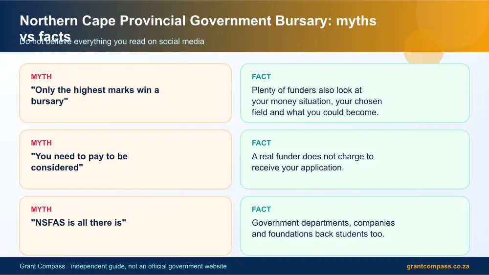 Northern Cape Provincial Government Bursary myths vs facts infographic – northern cape bursaries South Africa 2026