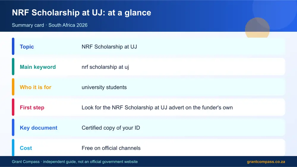 NRF Scholarship at UJ at a glance summary infographic – nrf scholarship at uj South Africa 2026