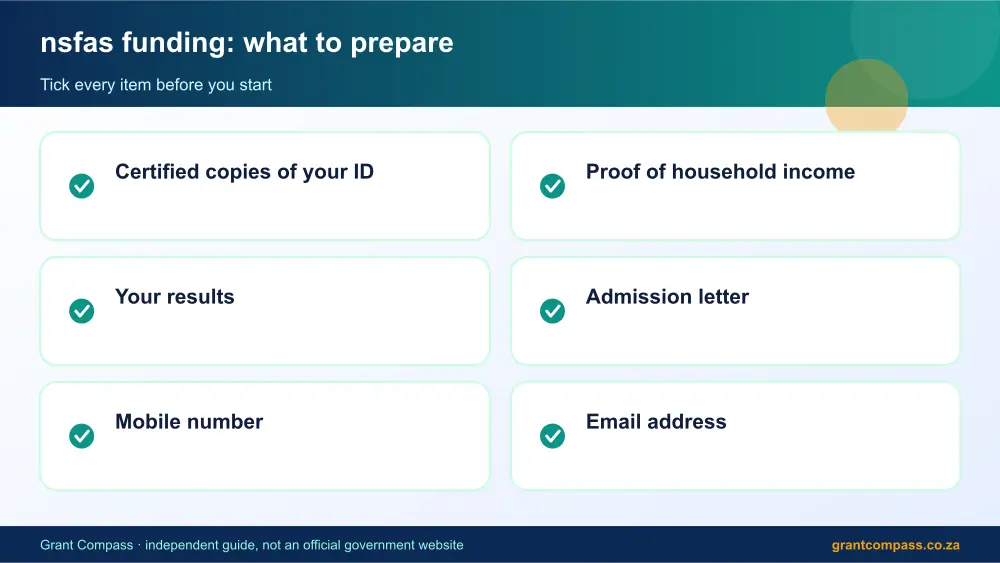 nsfas funding documents checklist infographic – nsfas funding South Africa 2026