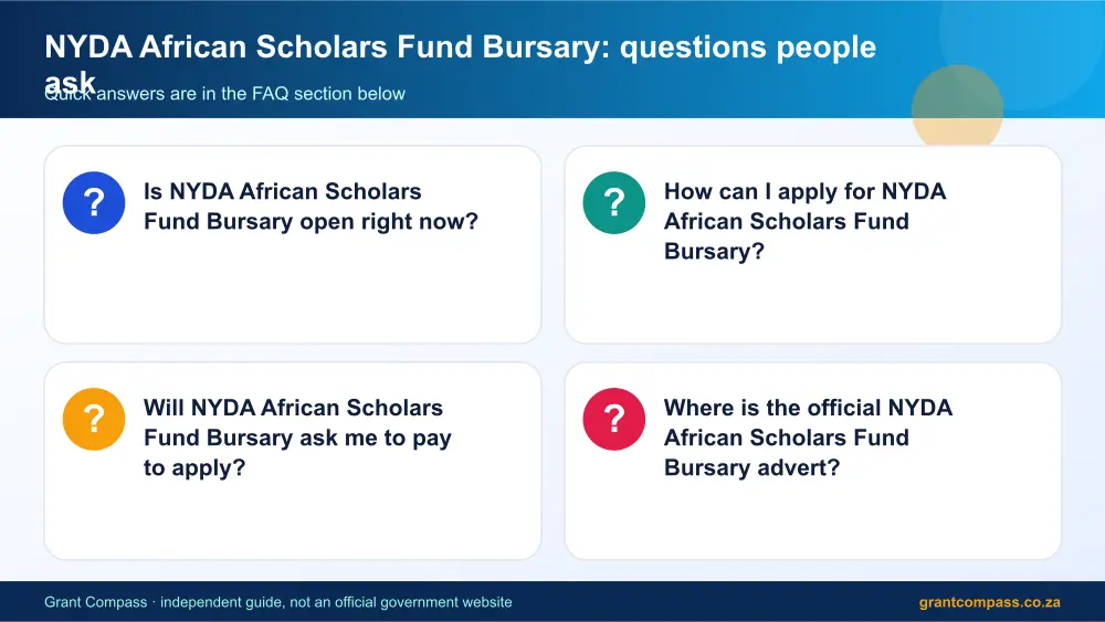 NYDA African Scholars Fund Bursary common questions answered infographic – african scholars fund bursary South Africa 2026