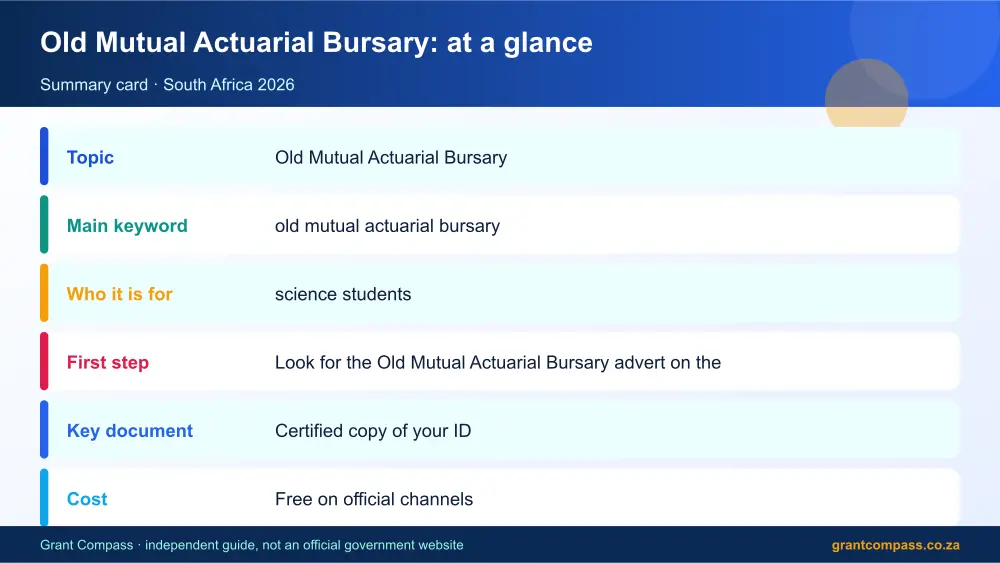 Old Mutual Actuarial Bursary at a glance summary infographic – old mutual actuarial bursary South Africa 2026