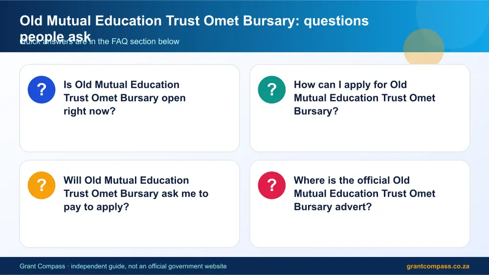 Old Mutual Education Trust Omet Bursary common questions answered infographic – omet bursary South Africa 2026