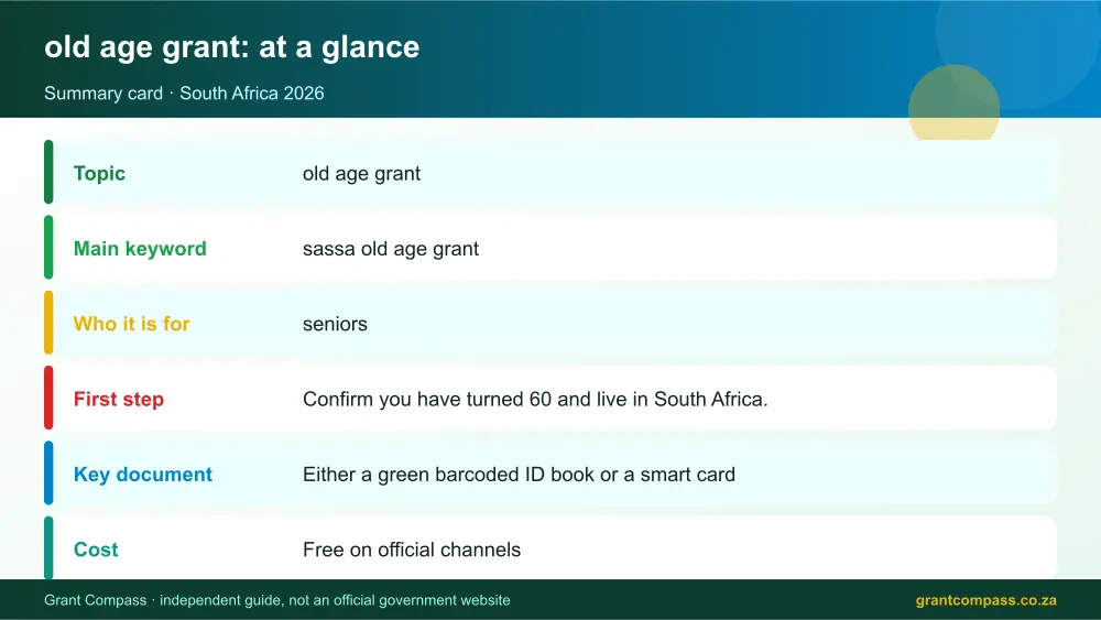 old age grant at a glance summary infographic – sassa old age grant South Africa 2026